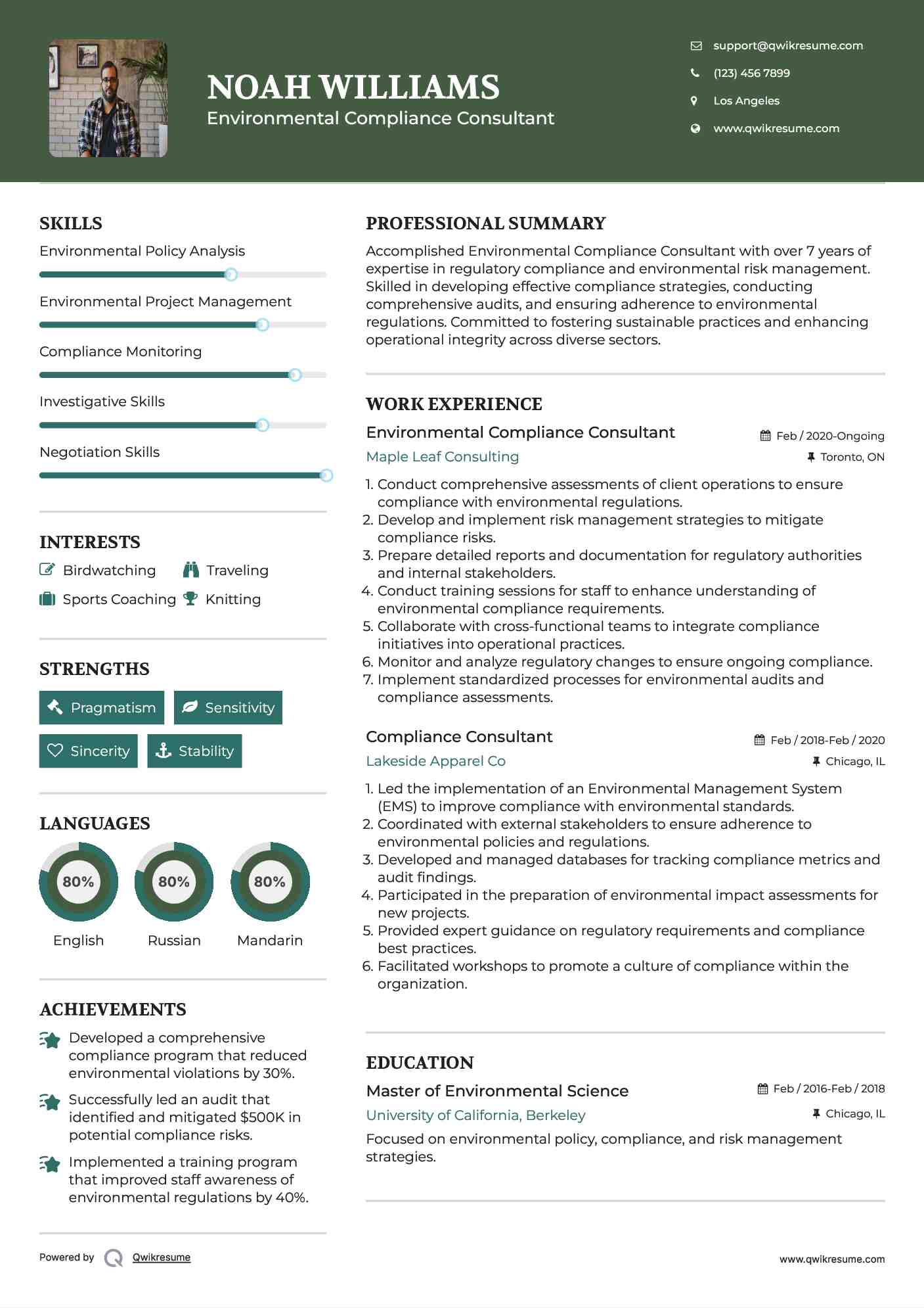 Environmental Compliance Consultant Resume Model
