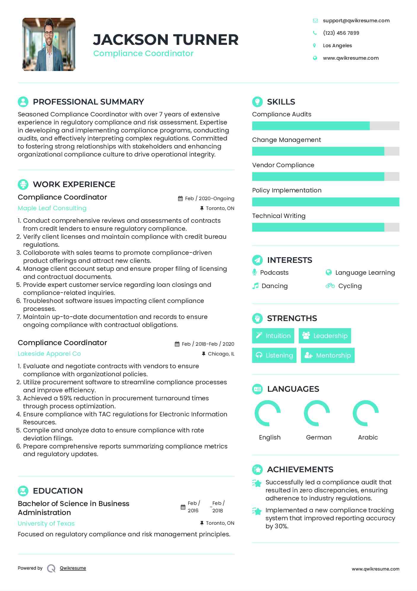 Compliance Coordinator Resume Sample