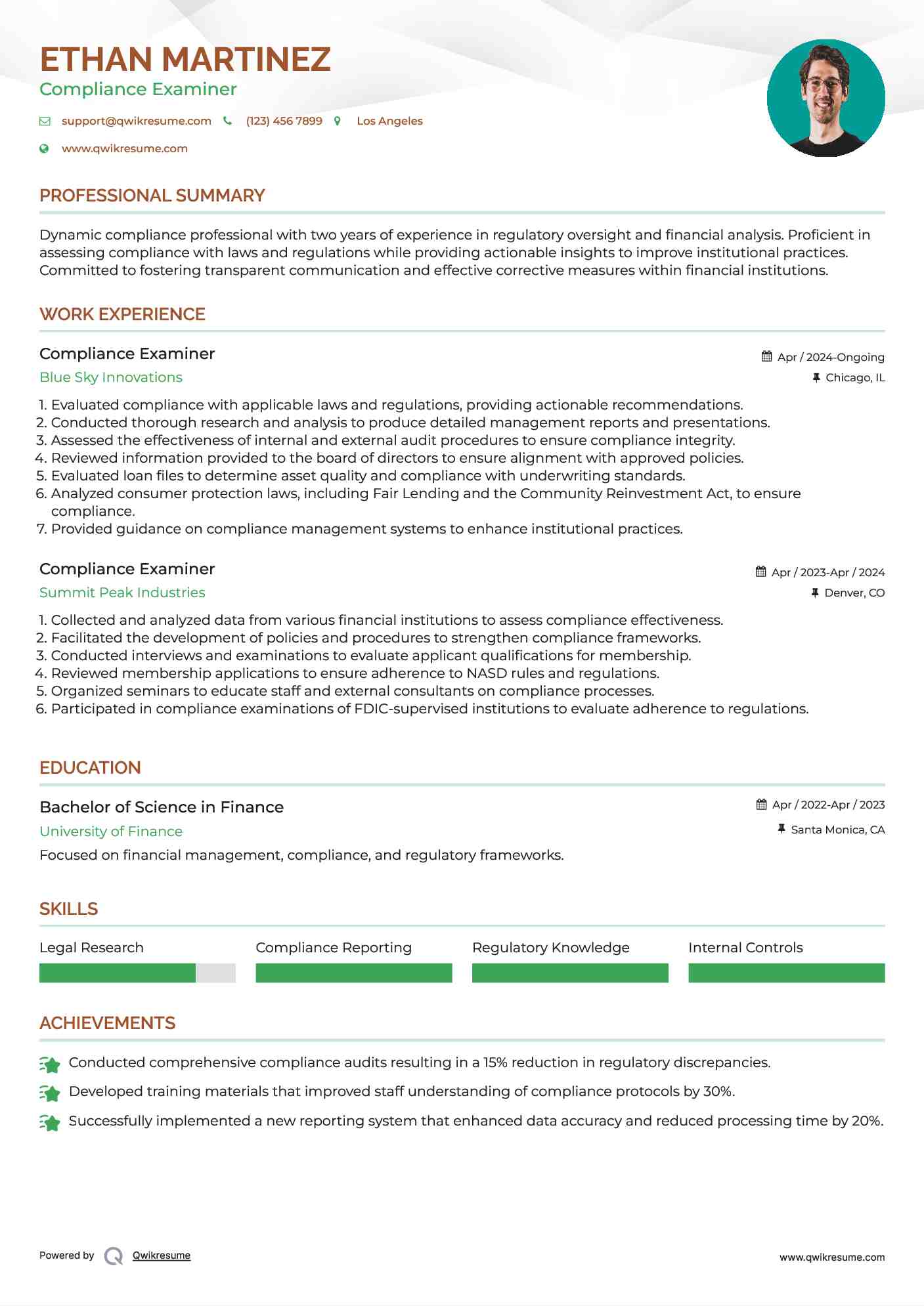 Compliance Examiner Resume Format