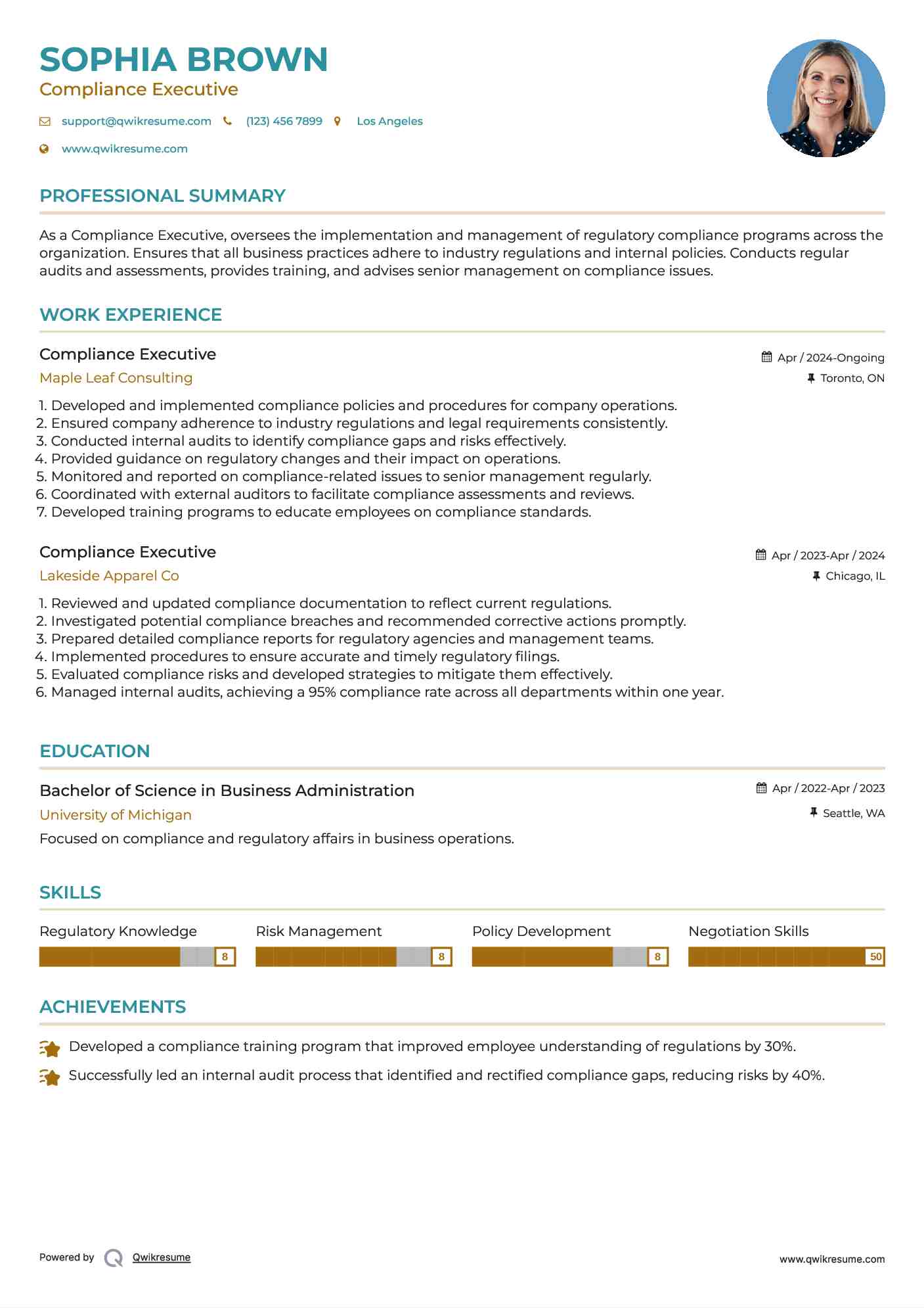 Compliance Executive Resume Model