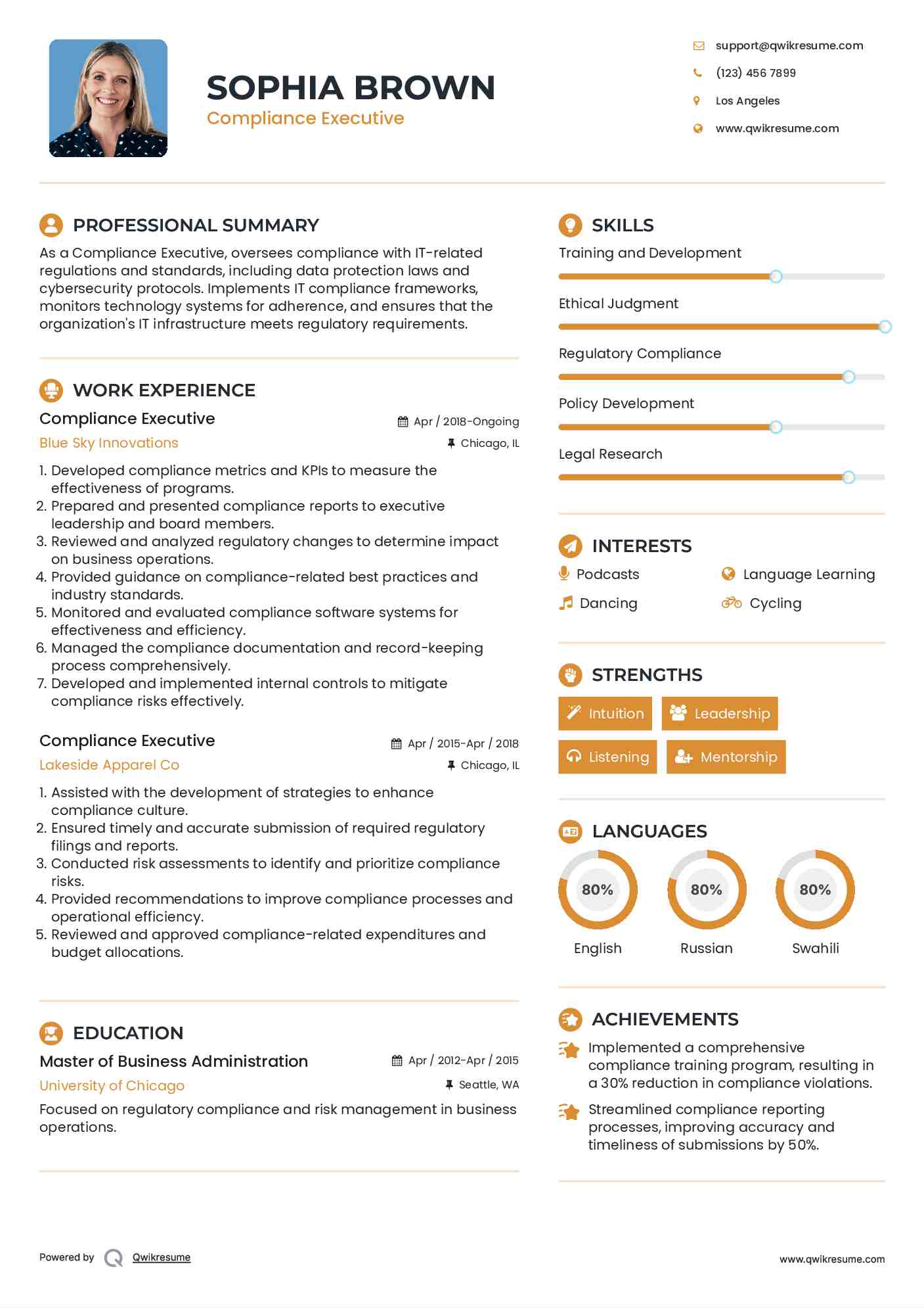 Compliance Executive Resume Template