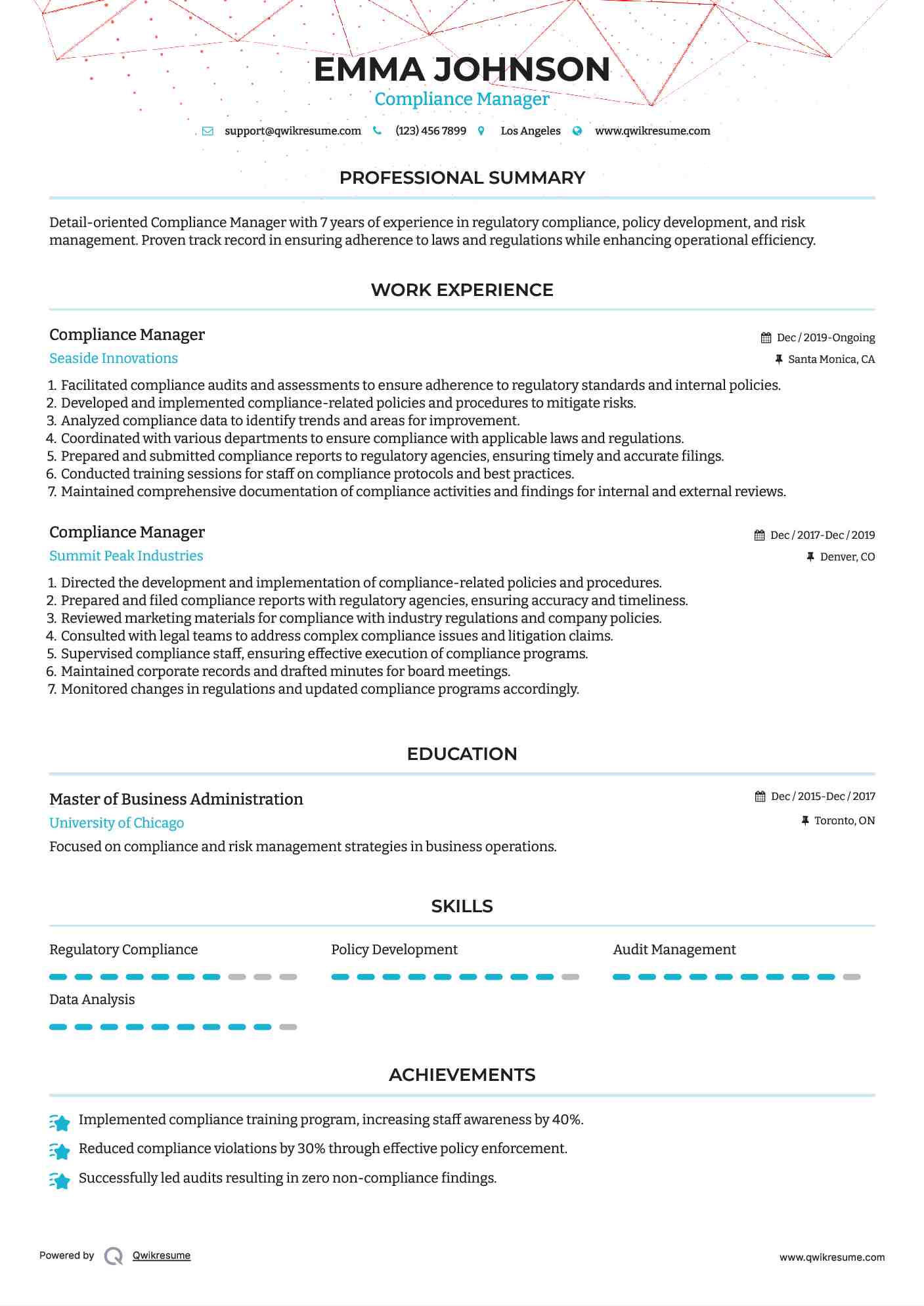 Compliance Manager Resume Template