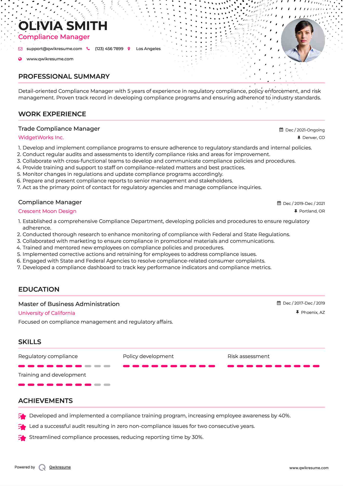 Trade Compliance Manager Resume Sample