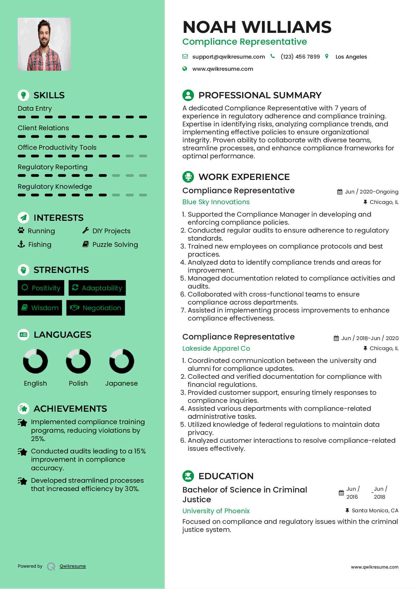 Compliance Representative Resume Format