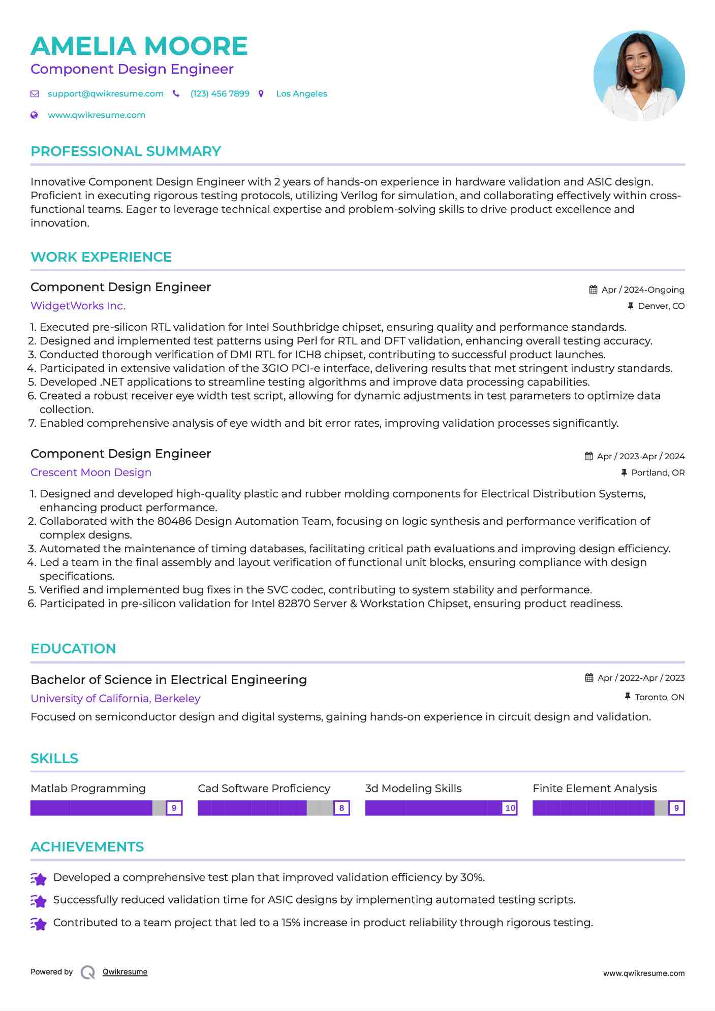 Component Design Engineer Resume Example