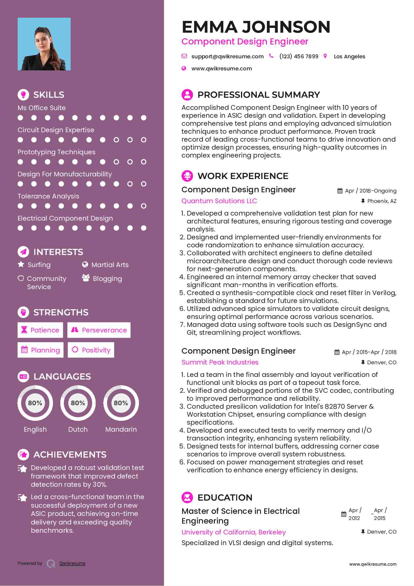 Component Design Engineer Resume Template