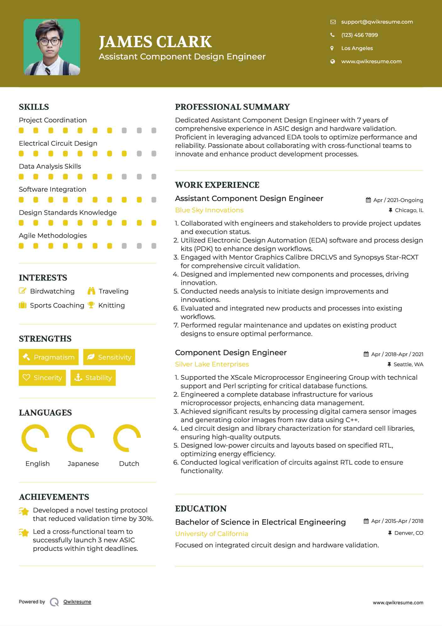 Assistant Component Design Engineer Resume Template