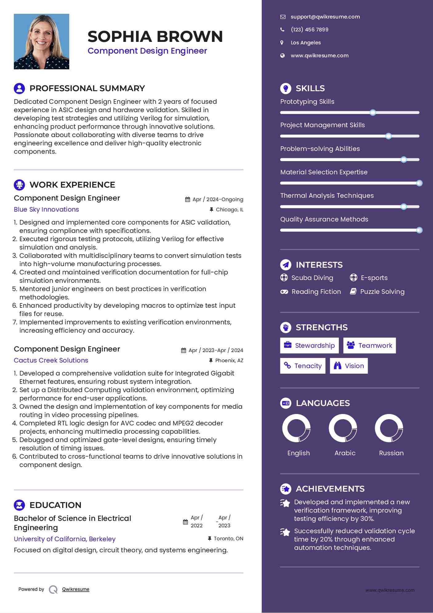 Component Design Engineer Resume Samples QwikResume