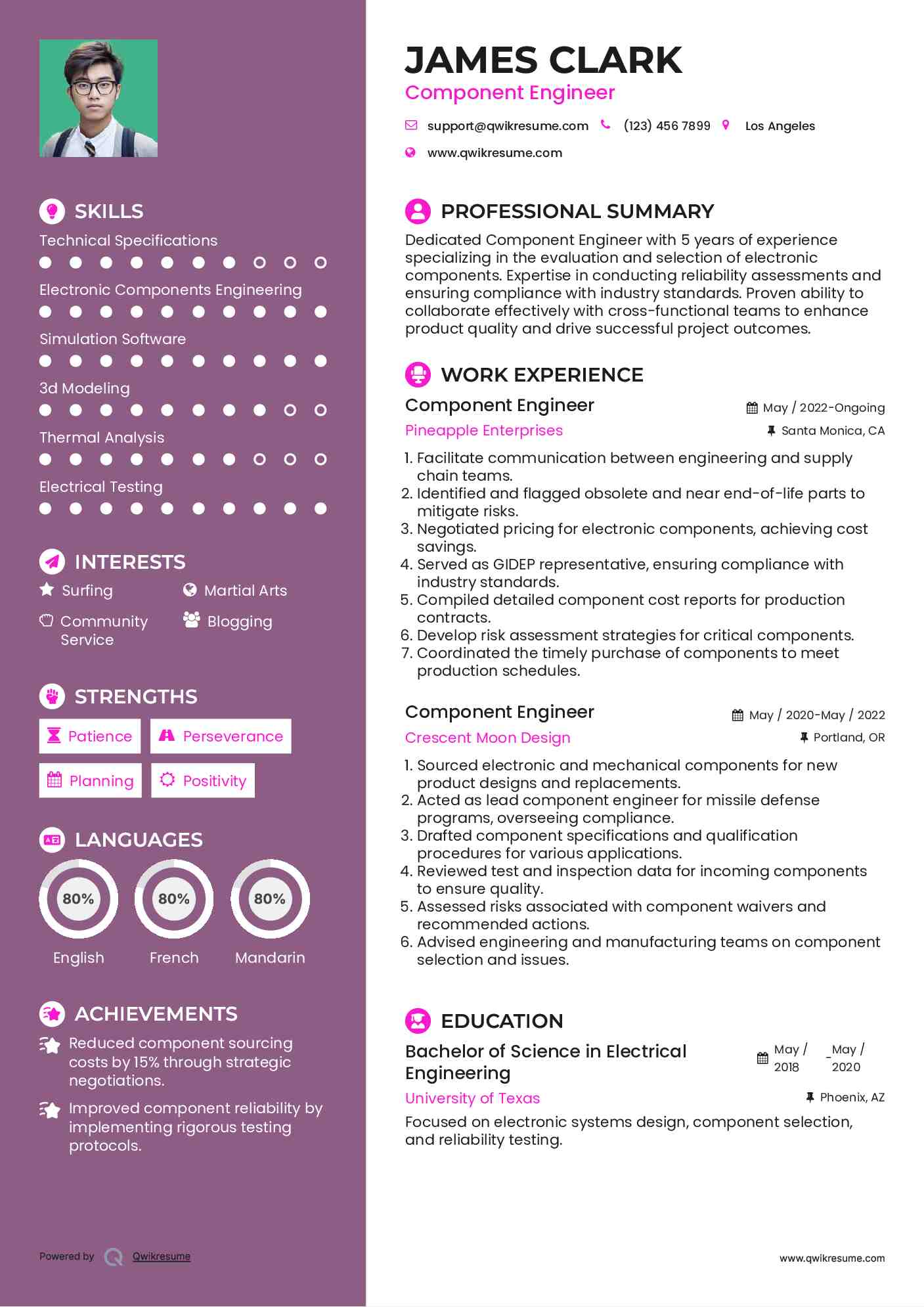 Component Engineer Resume Samples QwikResume