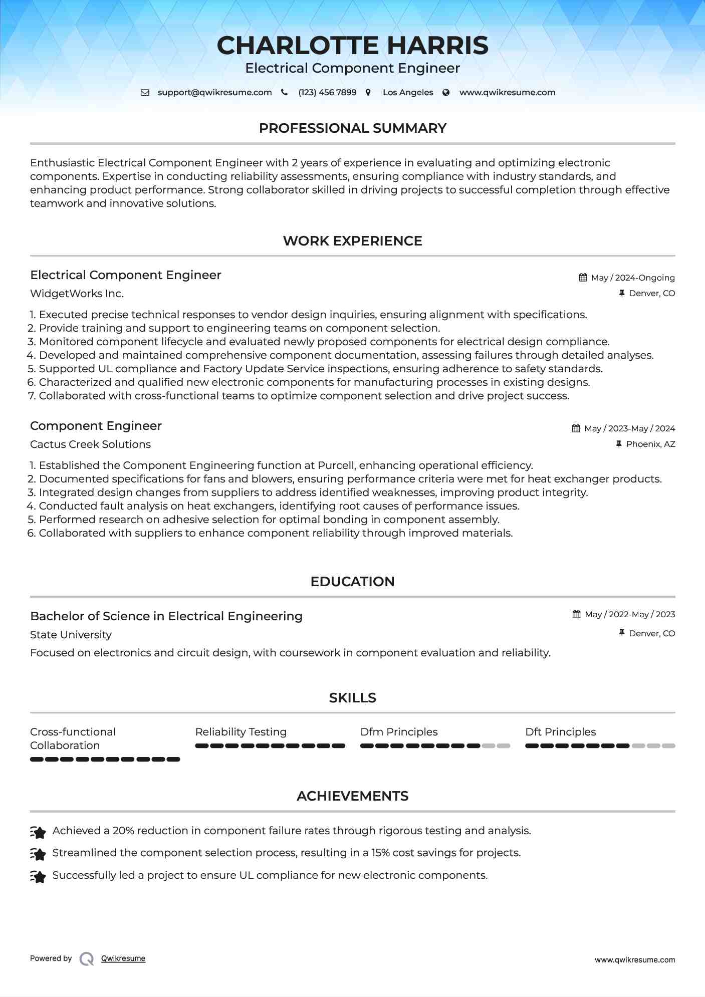 Component Engineer Resume Samples QwikResume