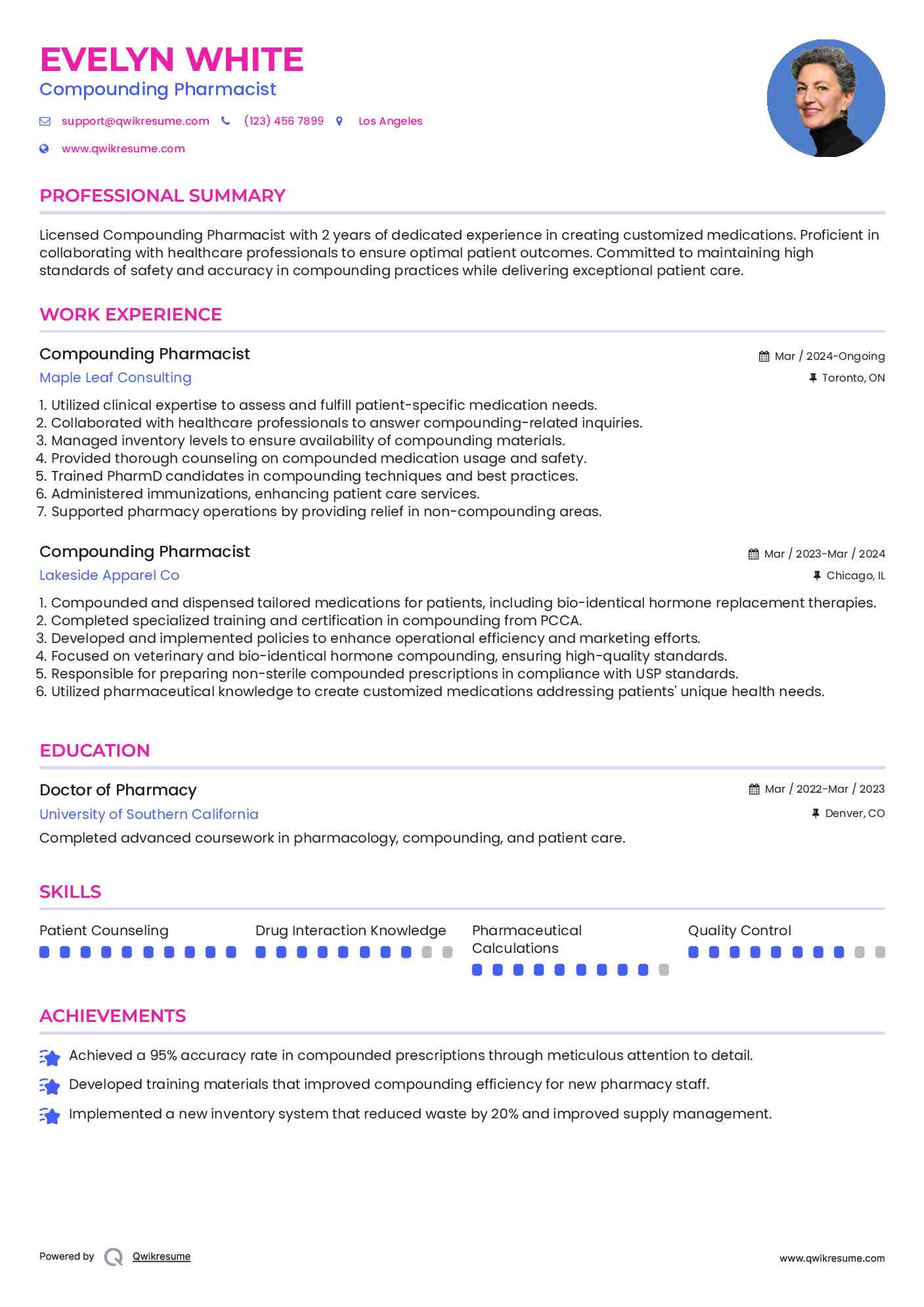 Compounding Pharmacist Resume Format