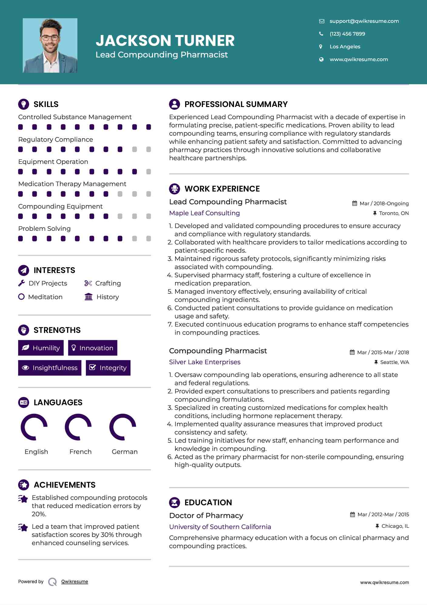 Lead Compounding Pharmacist Resume Format