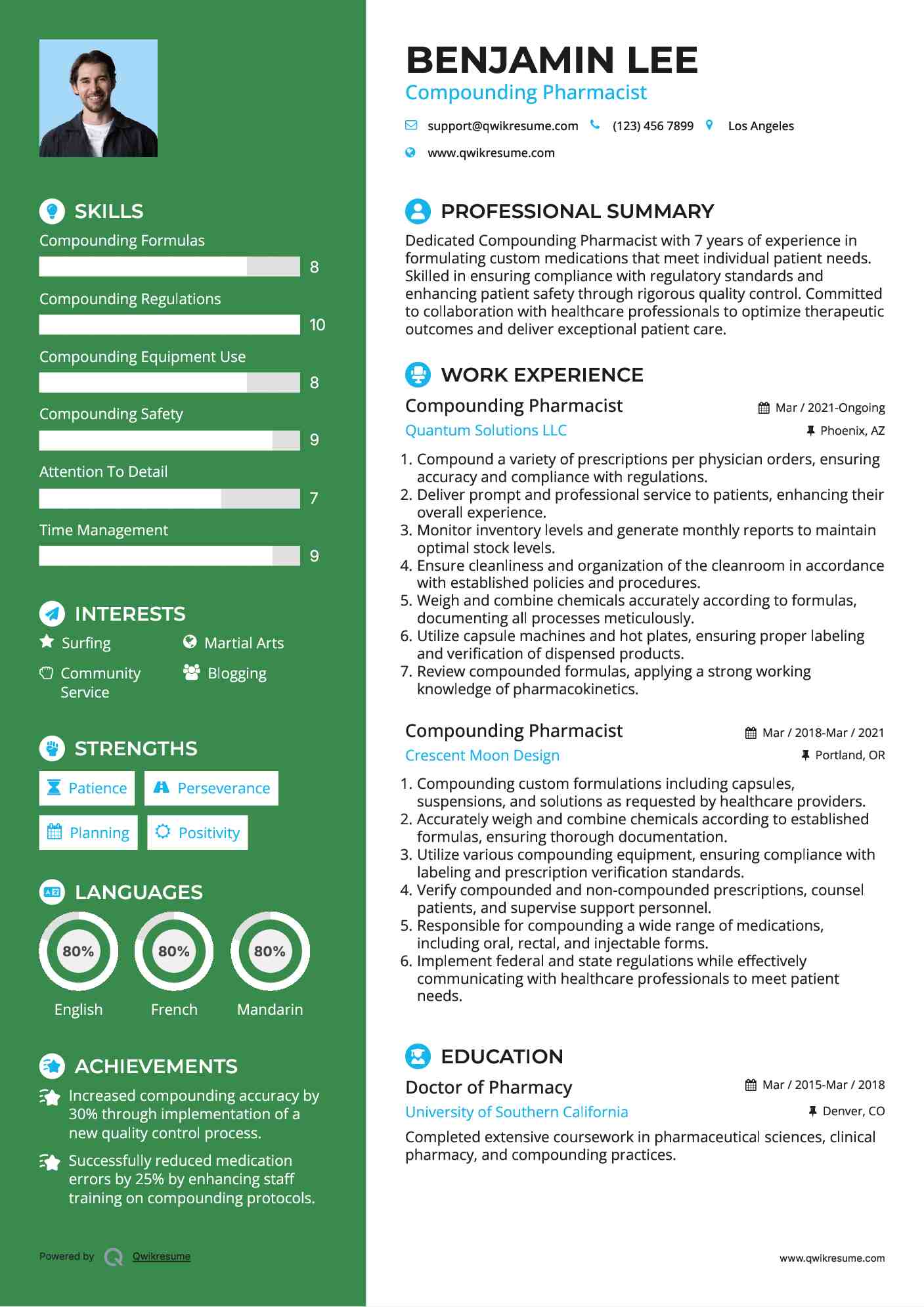 Compounding Pharmacist Resume Model