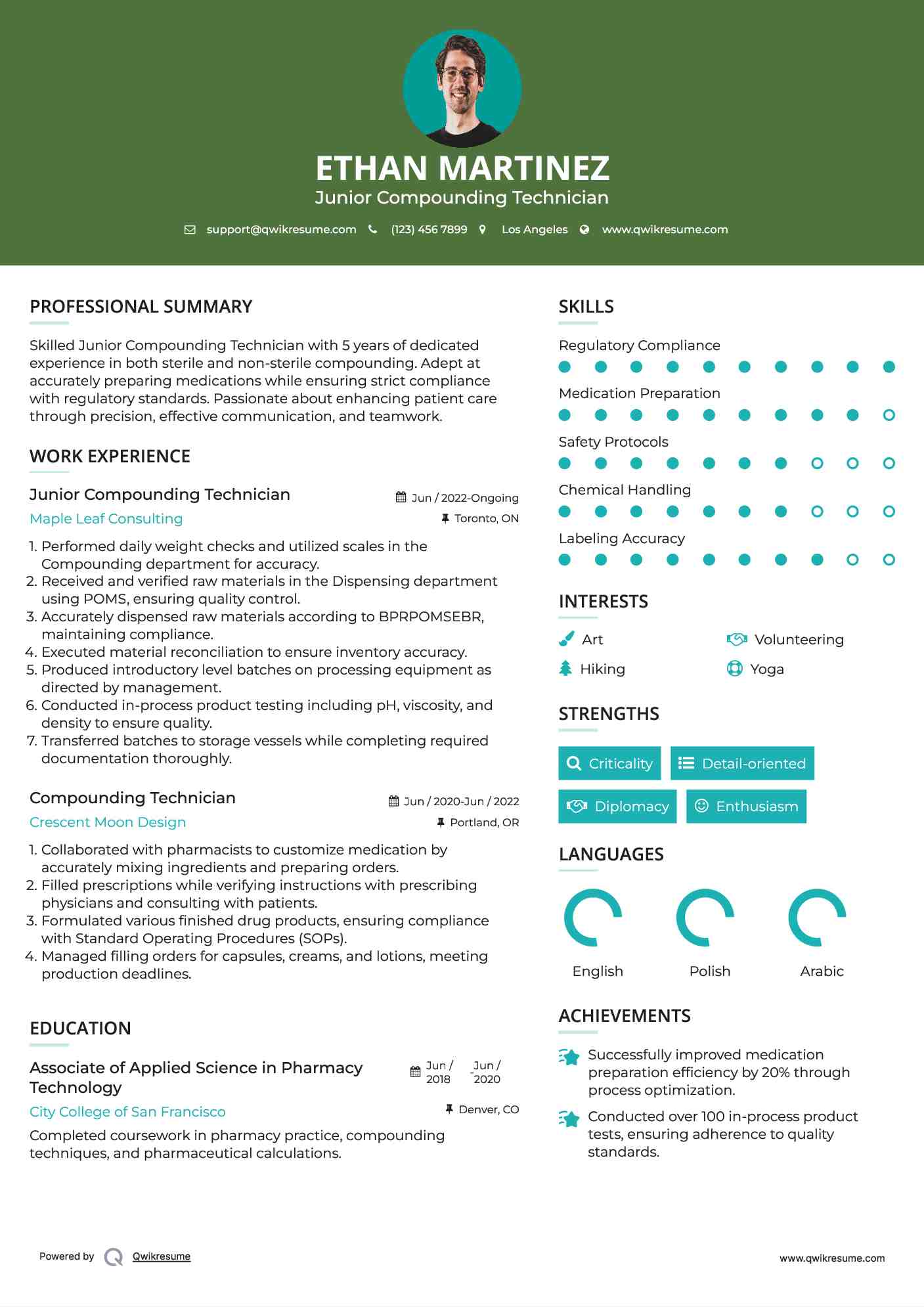 Junior Compounding Technician Resume Format