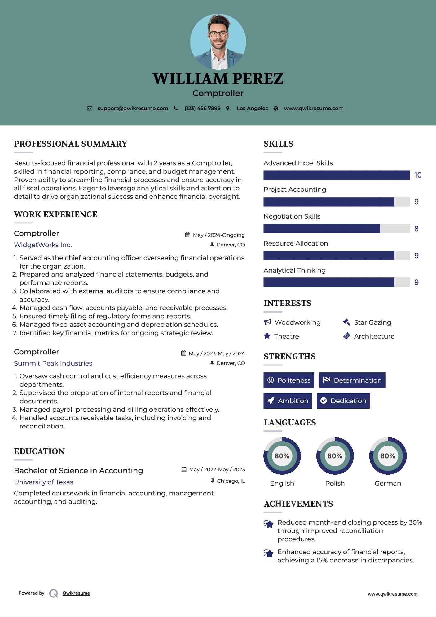 Comptroller Resume Template