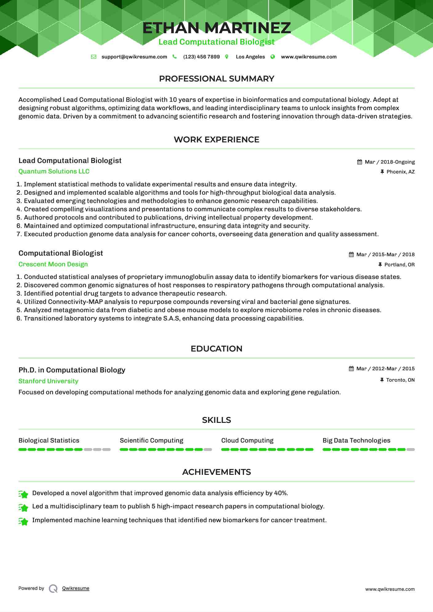 Lead Computational Biologist Resume Template