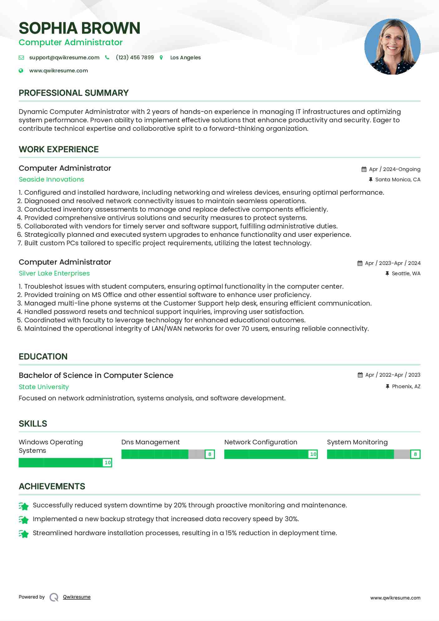 Computer Administrator Resume Sample