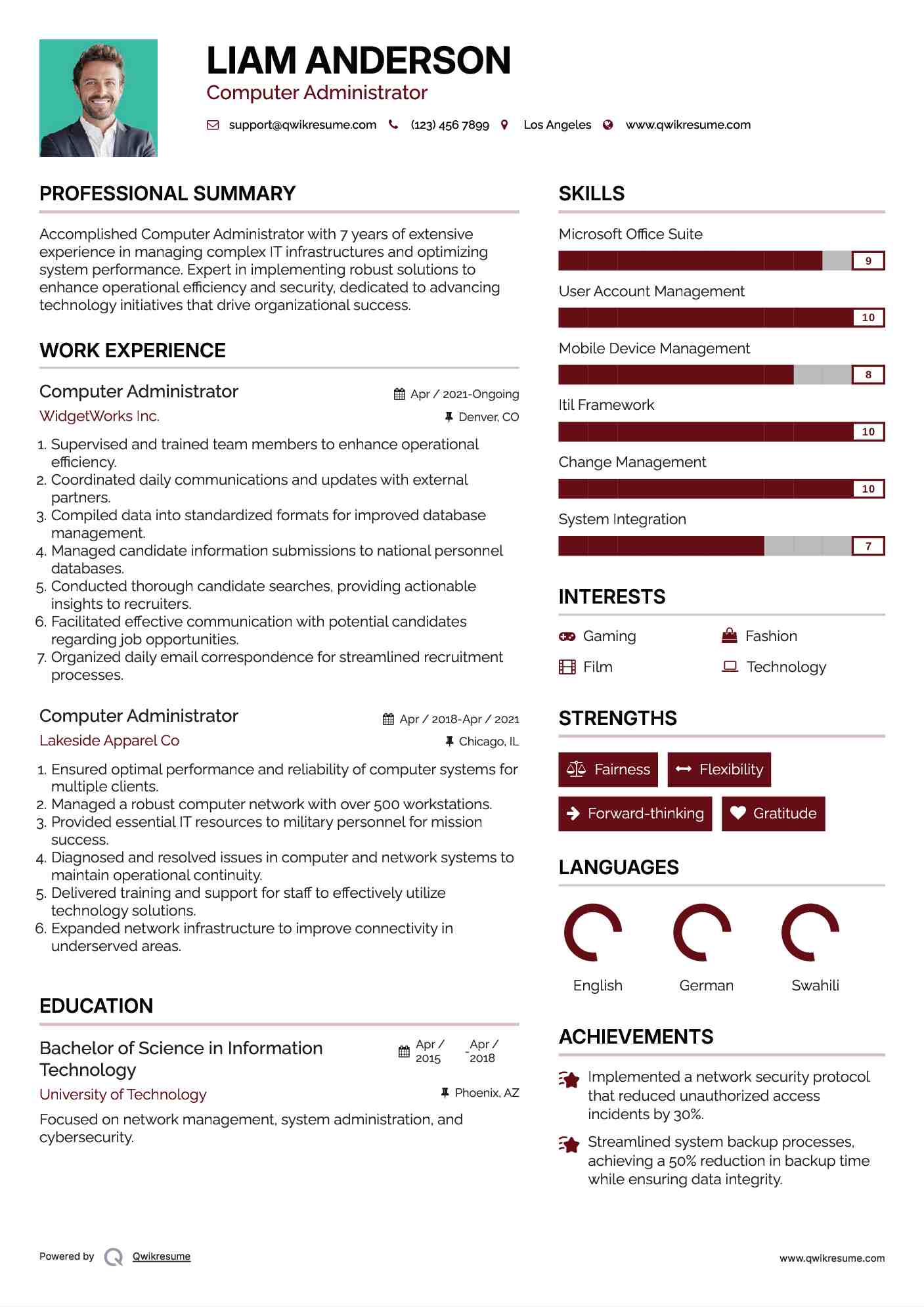 Computer Administrator Resume Model