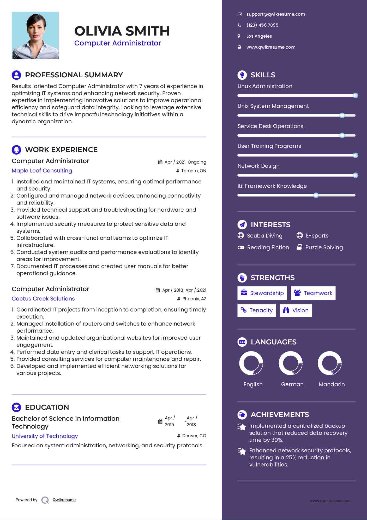Computer Administrator Resume Template
