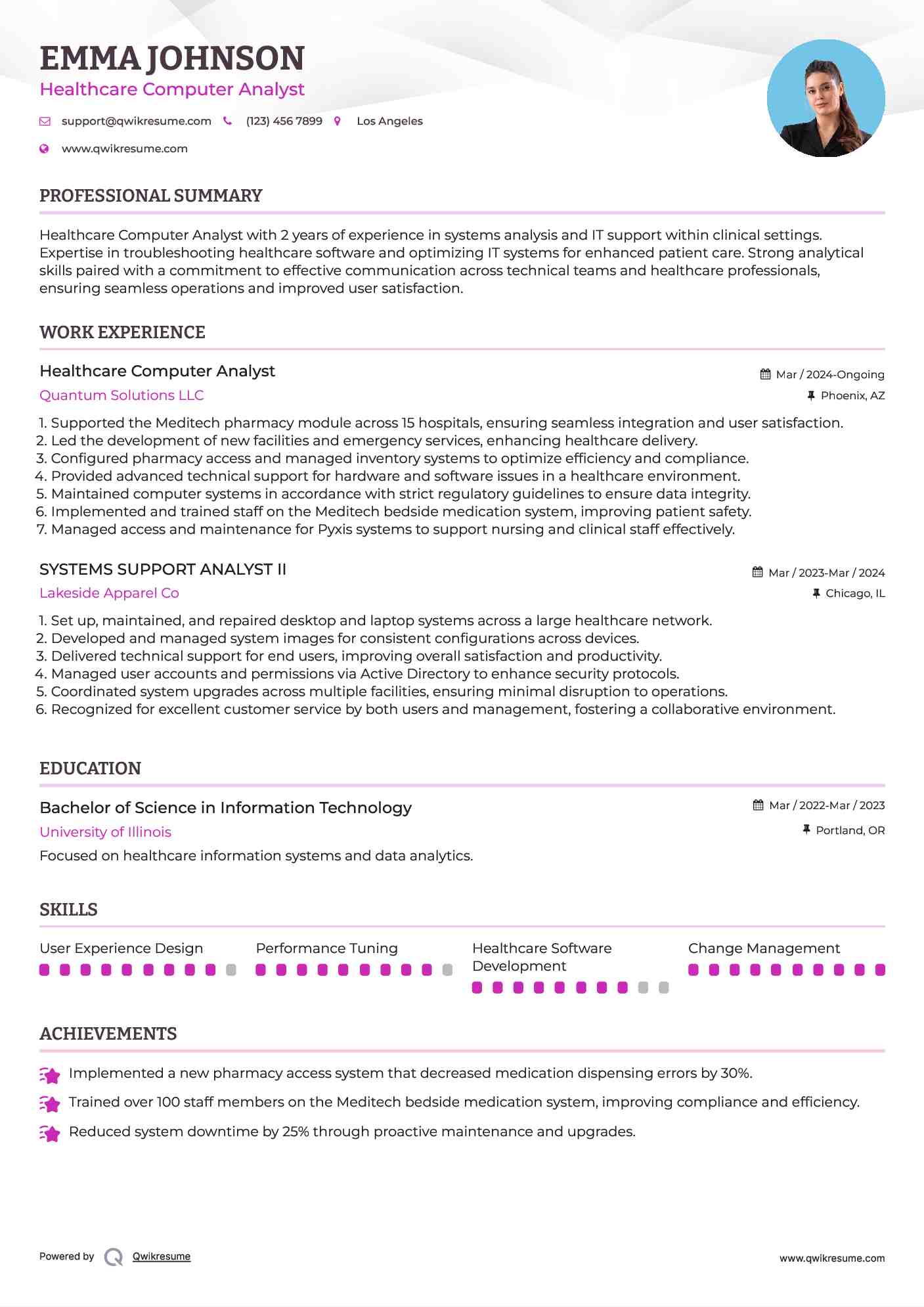 Healthcare Computer Analyst Resume Format