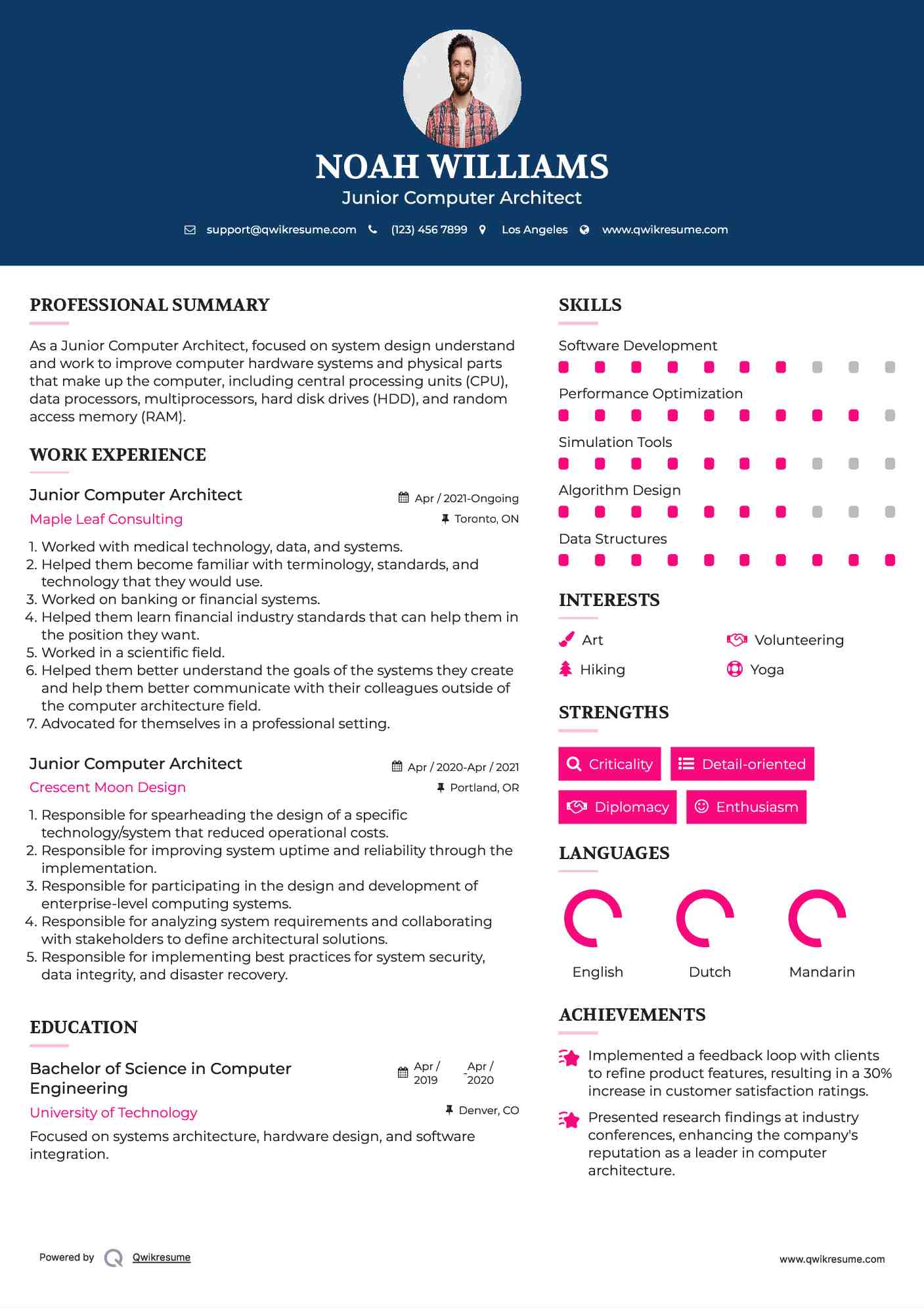 Junior Computer Architect Resume Sample