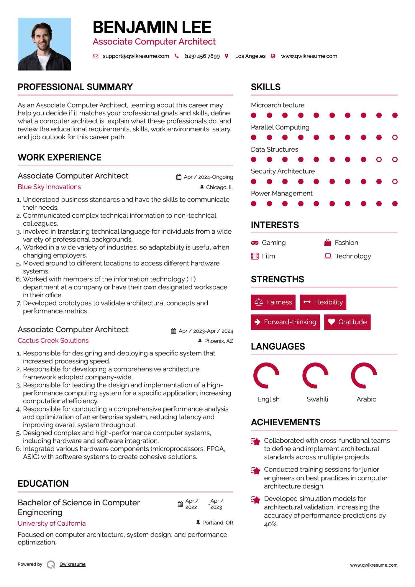 Associate Computer Architect Resume Format