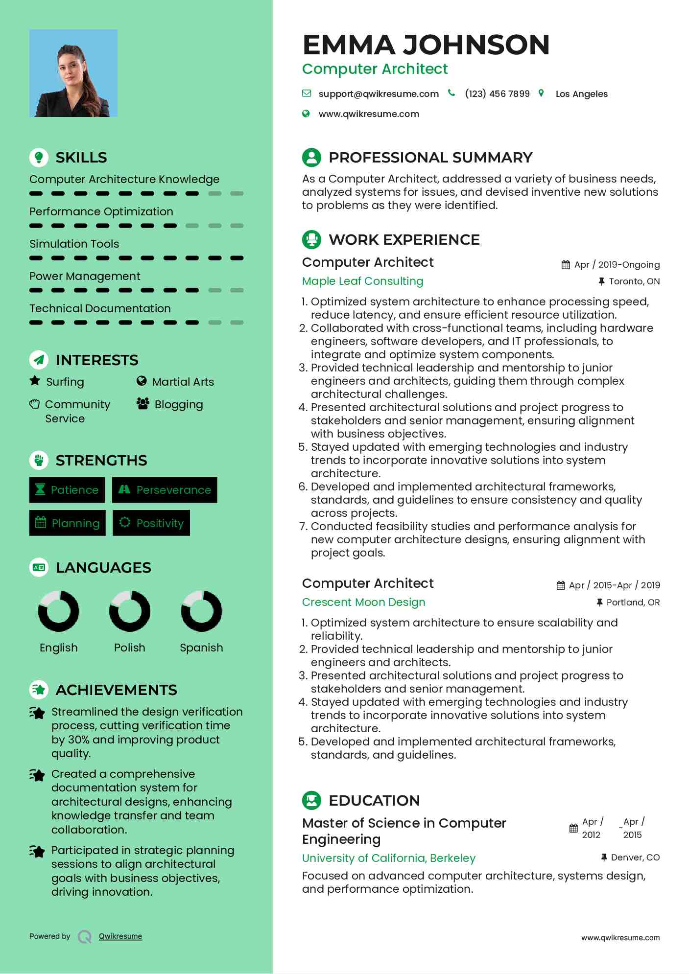 Computer Architect Resume Sample