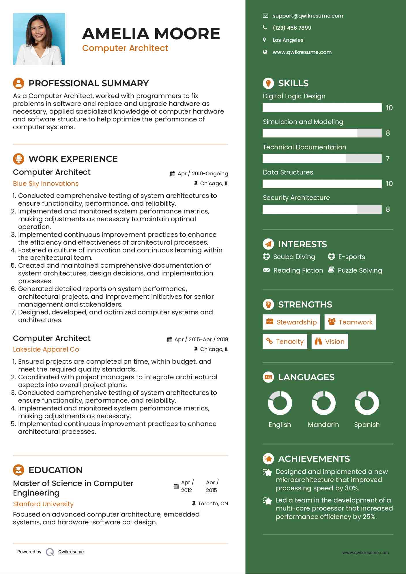 Computer Architect Resume Model