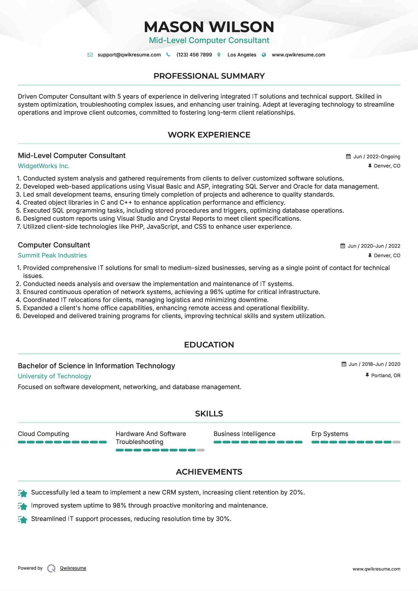 Mid-Level Computer Consultant Resume Template