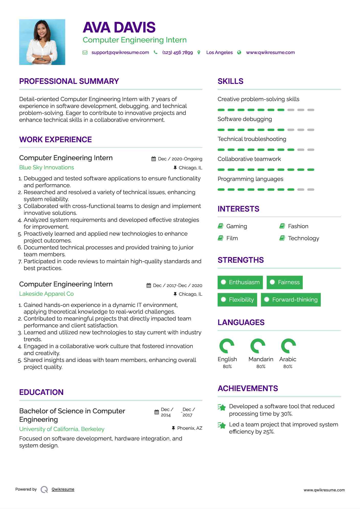 Computer Engineering Intern Resume Model