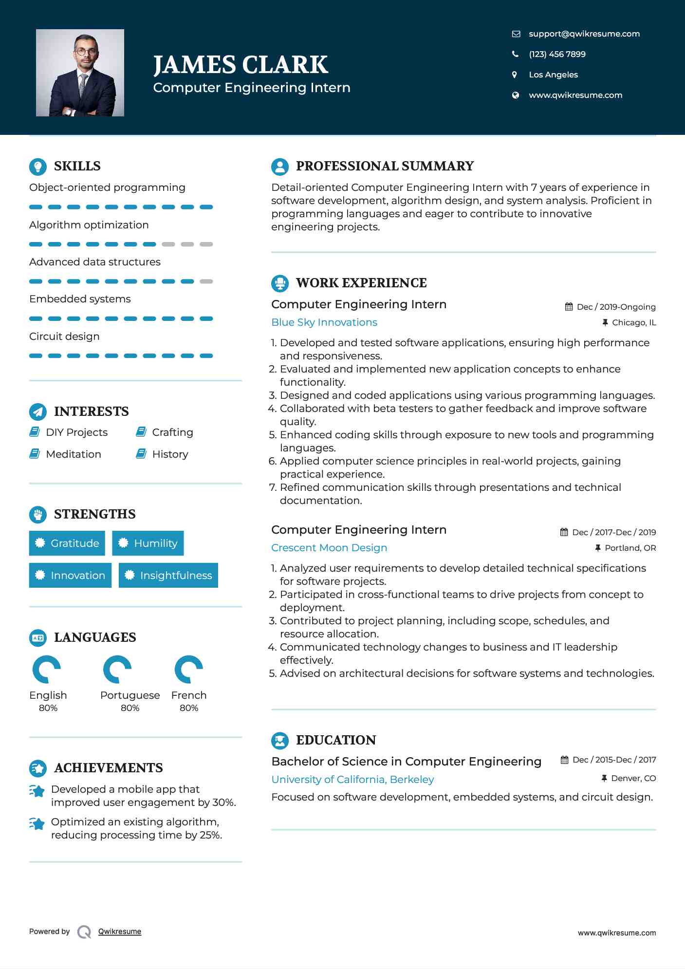 Computer Engineering Intern Resume Example