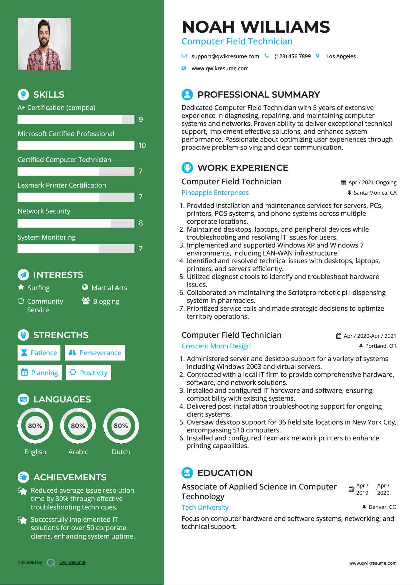 Computer Field Technician Resume Model