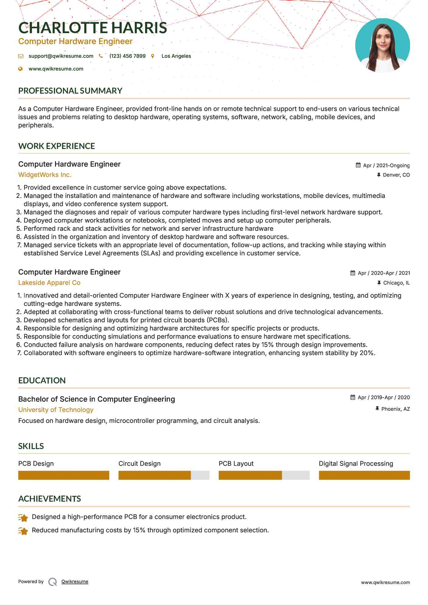 Computer Hardware Engineer Resume Example