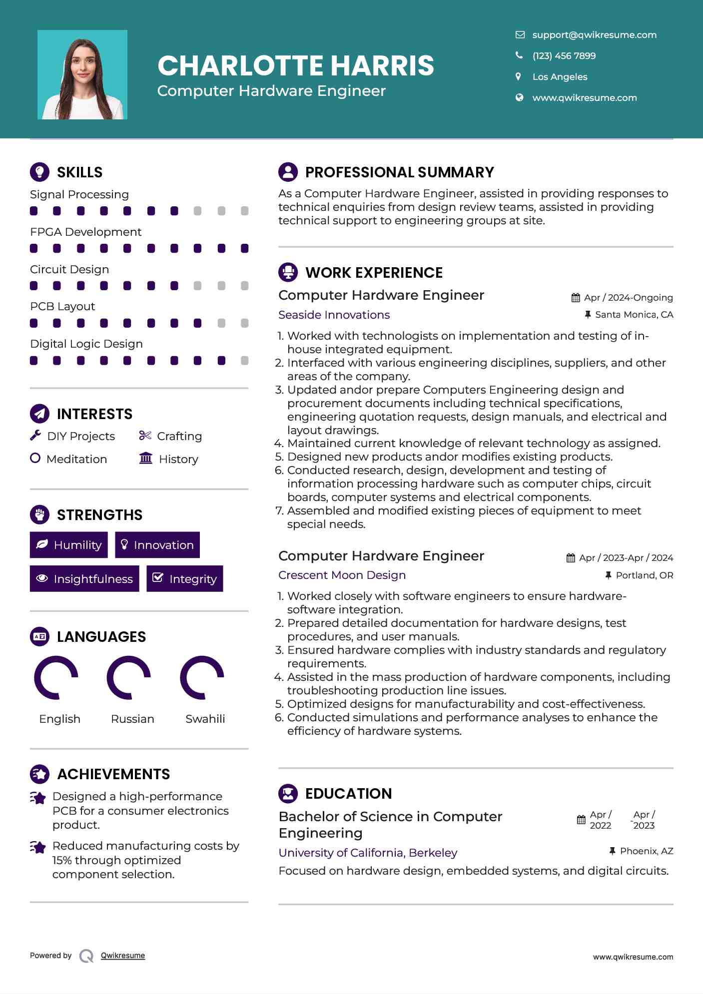 Computer Hardware Engineer Resume Example