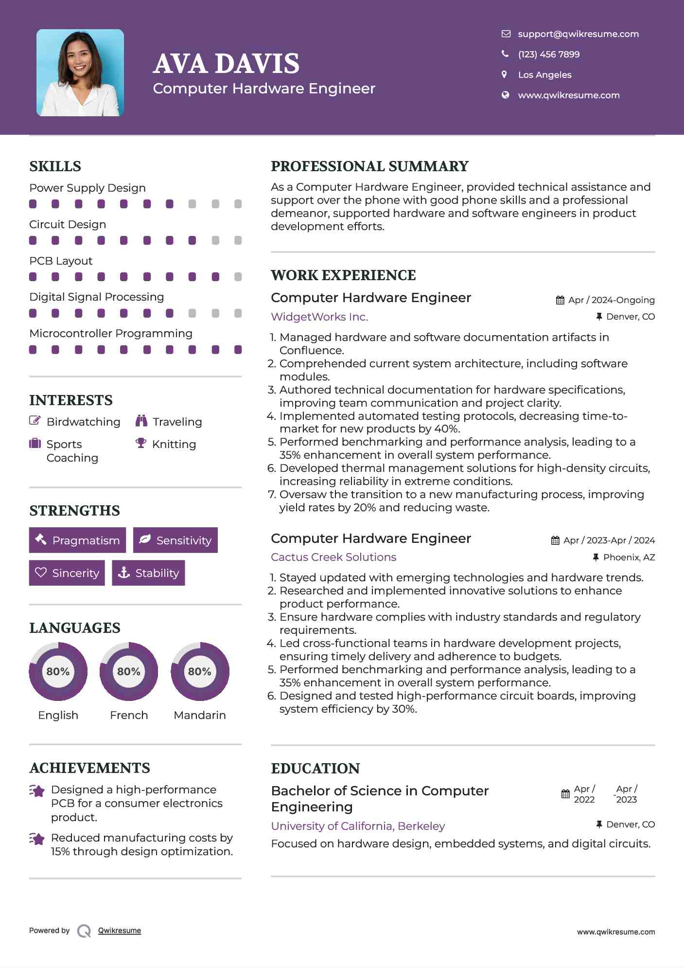 Computer Hardware Engineer Resume Model