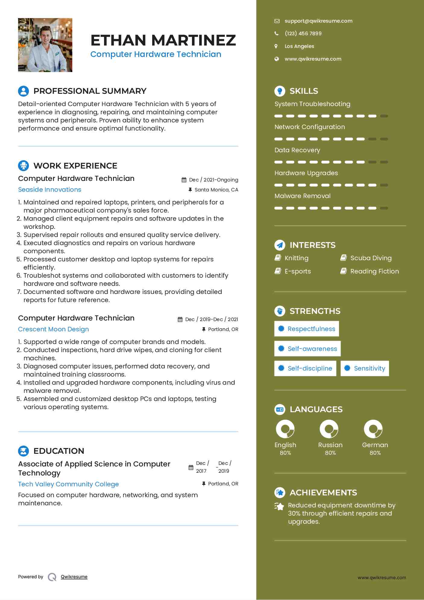 Computer Hardware Technician Resume Samples QwikResume