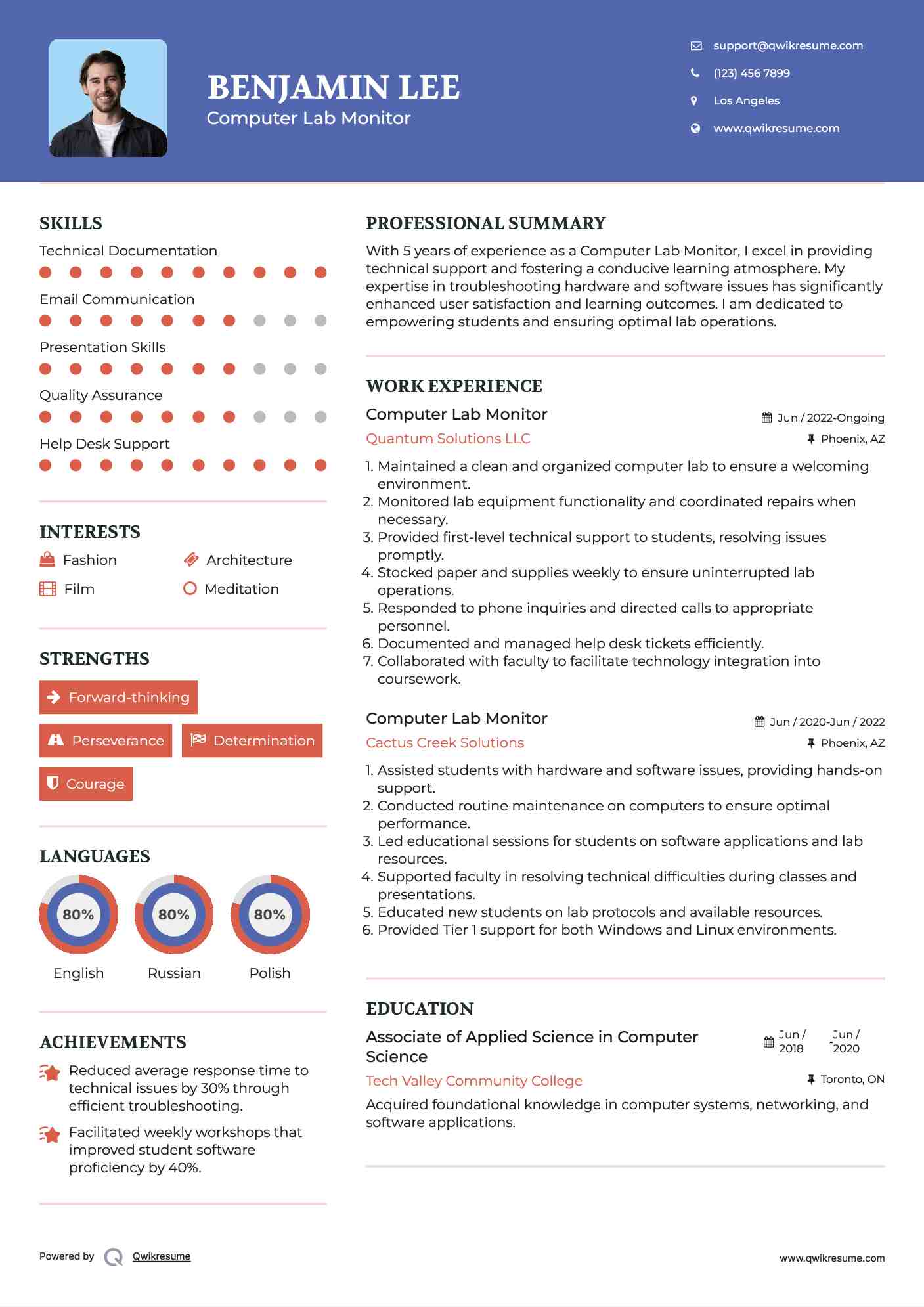 Computer Lab Monitor Resume Samples QwikResume