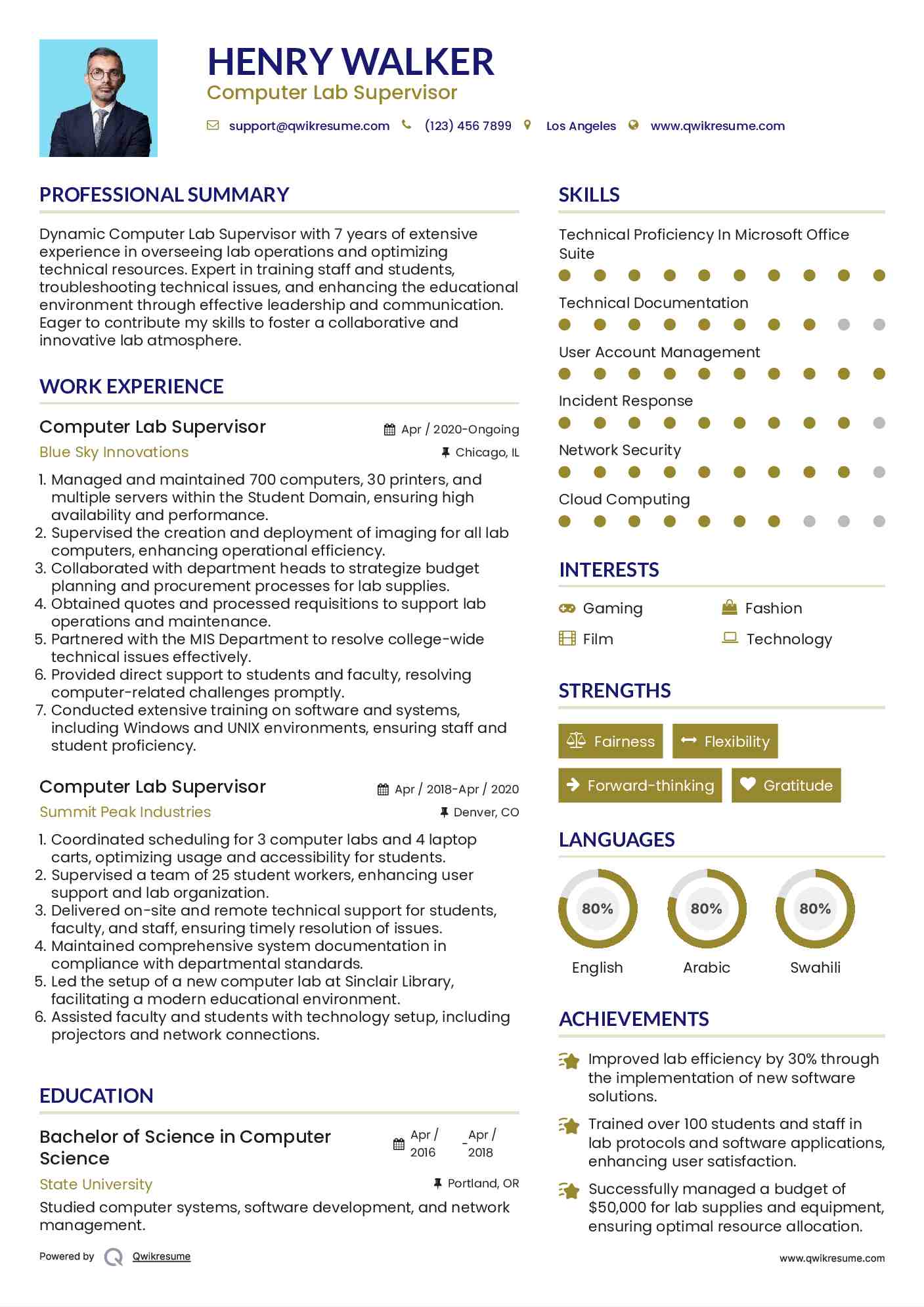 Computer Lab Supervisor Resume Model