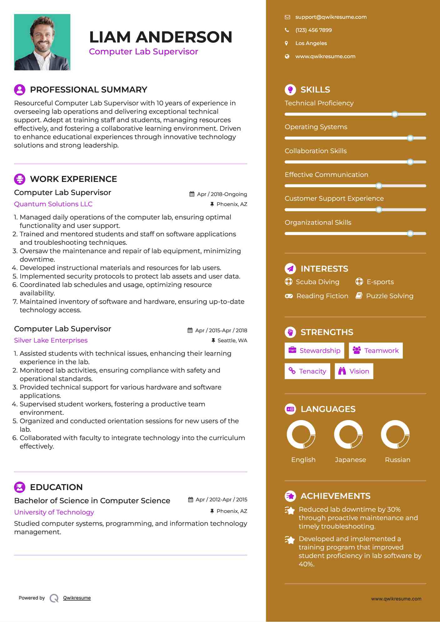 Computer Lab Supervisor Resume Format