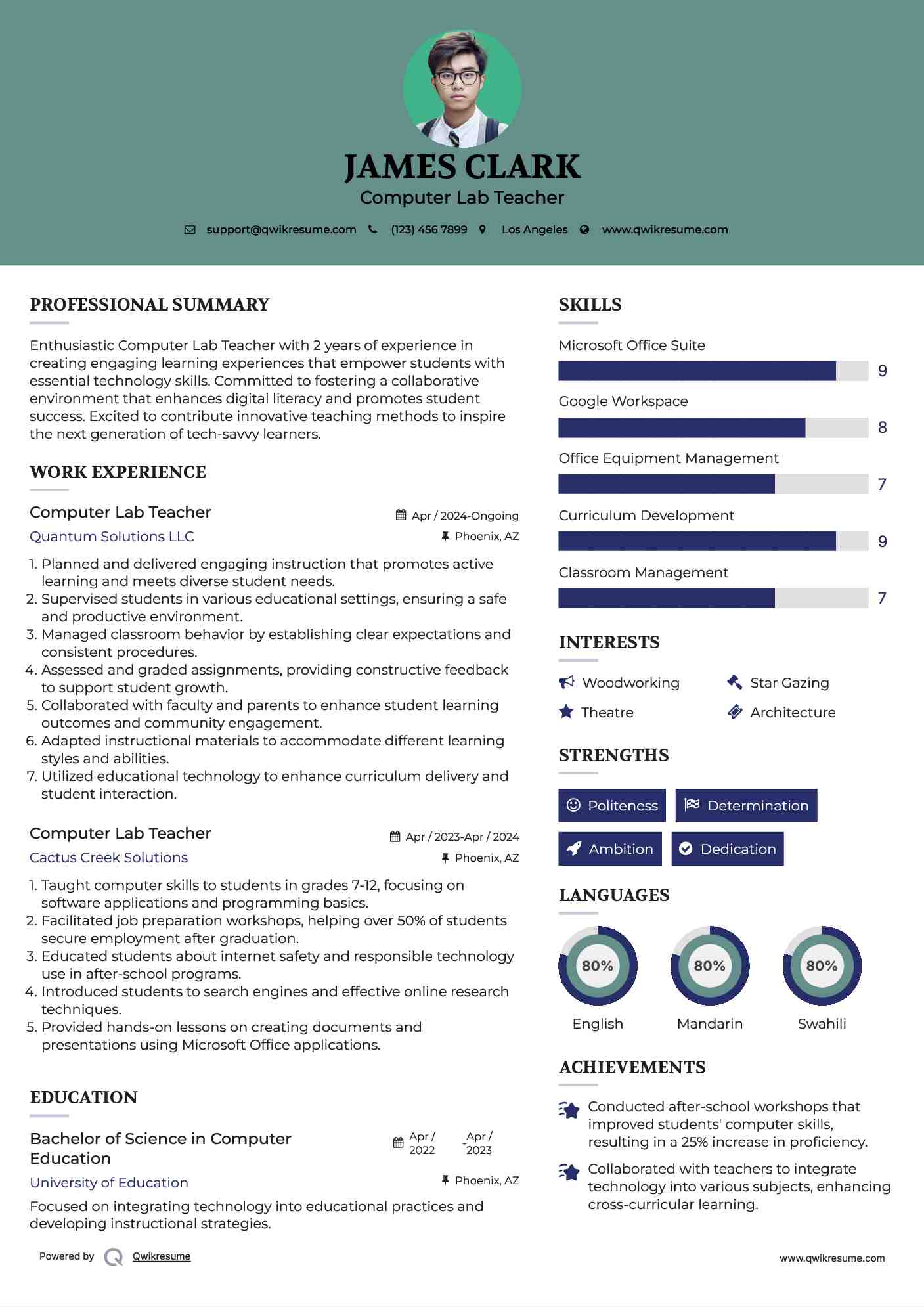Computer Lab Teacher Resume Format