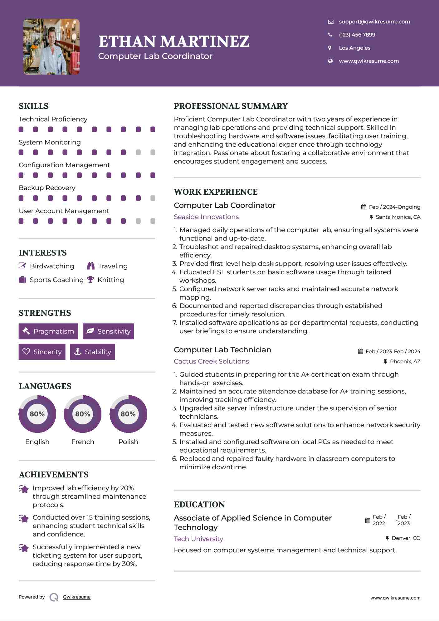 Computer Lab Coordinator Resume Template