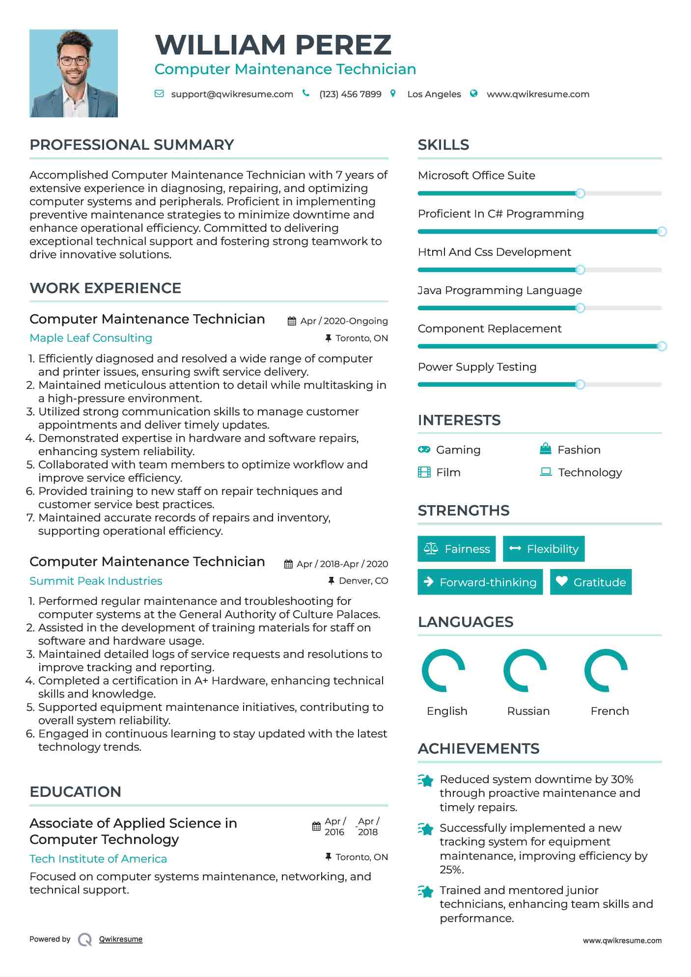 Computer Maintenance Technician Resume Format