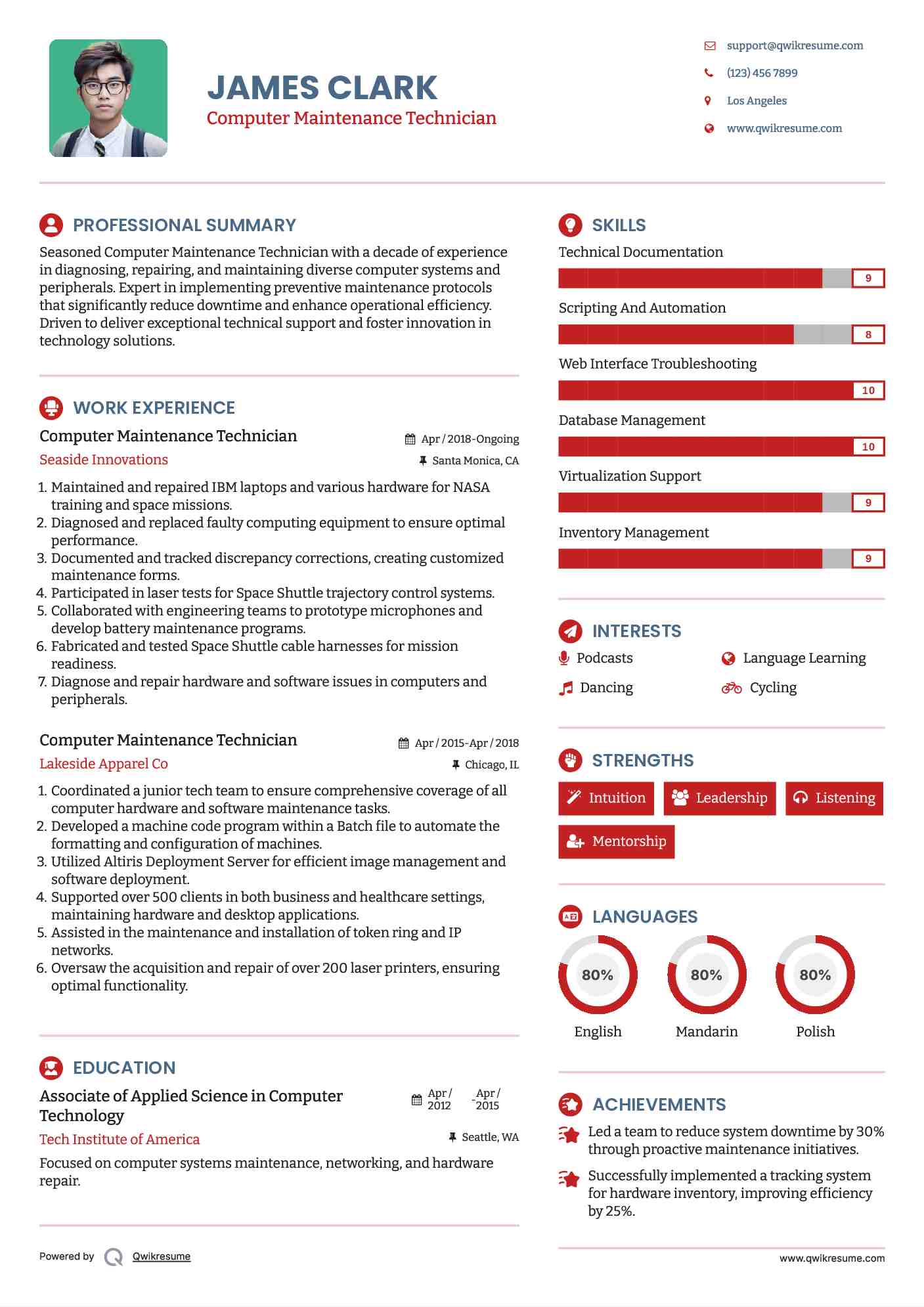 Computer Maintenance Technician Resume Format