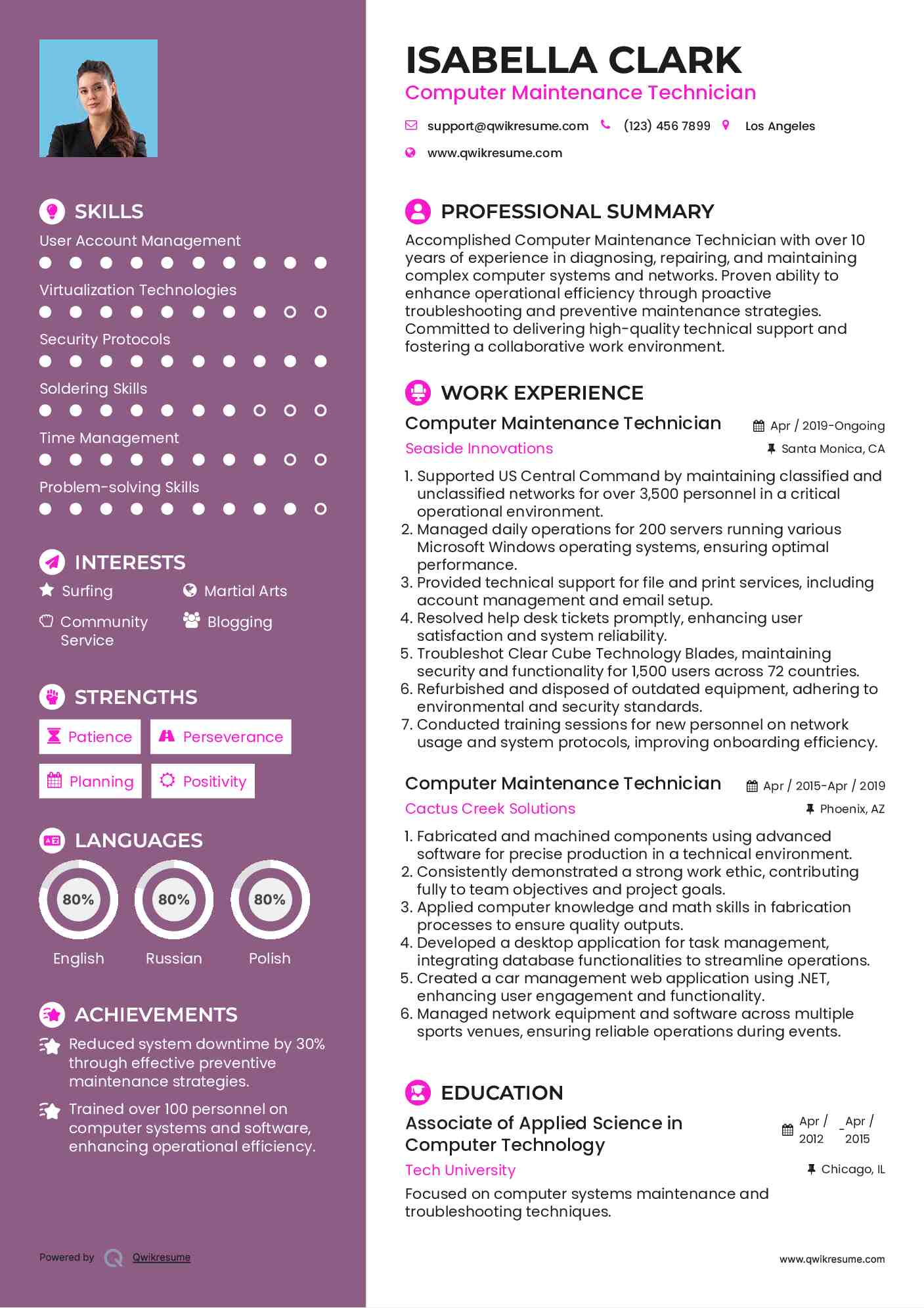 Computer Maintenance Technician Resume Model