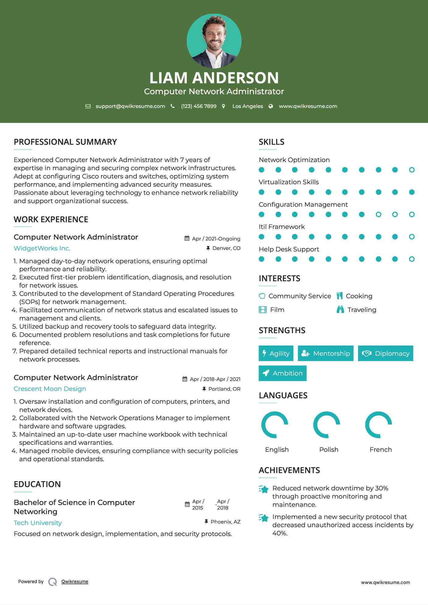 Computer Network Administrator Resume Example