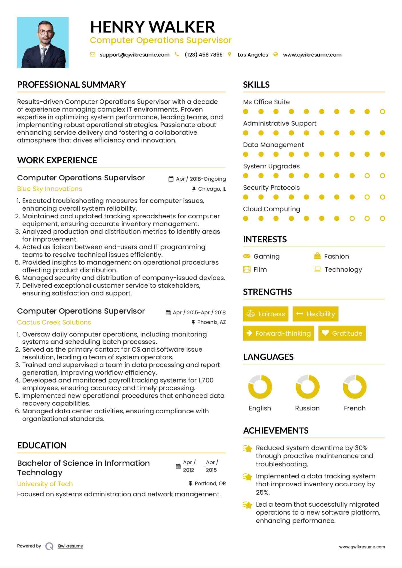 Computer Operations Supervisor Resume Format