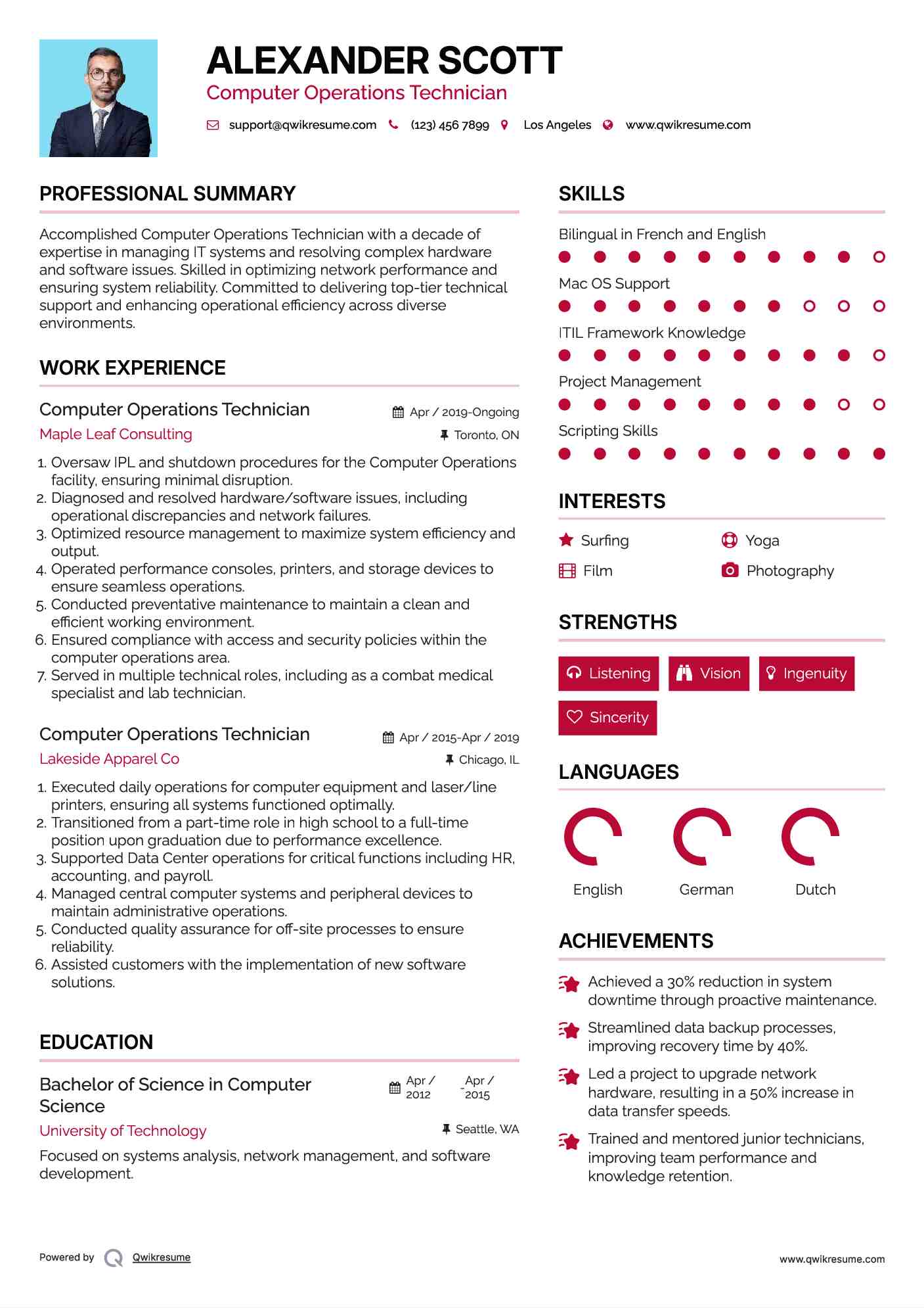 Computer Operations Technician Resume Sample