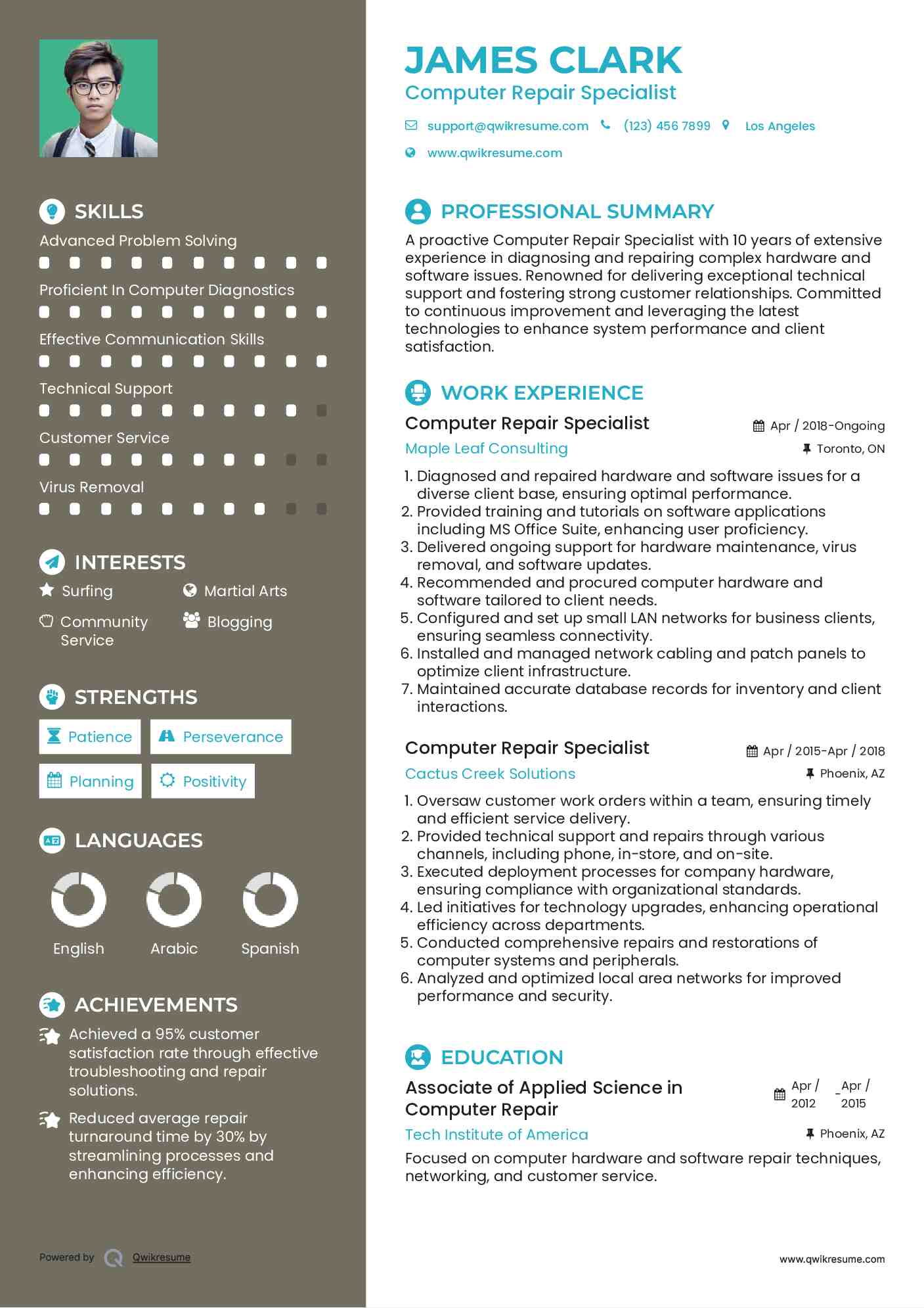 Computer Repair Specialist Resume Sample