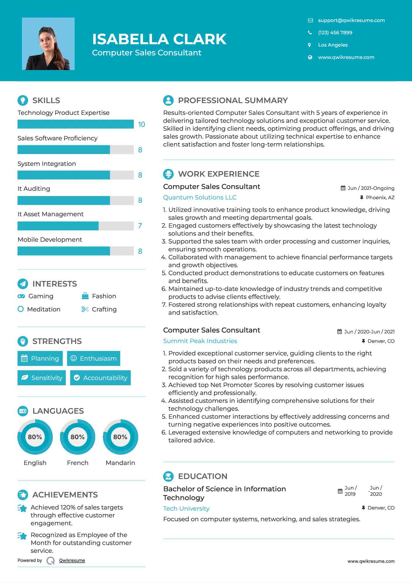 Computer Sales Consultant Resume Samples QwikResume