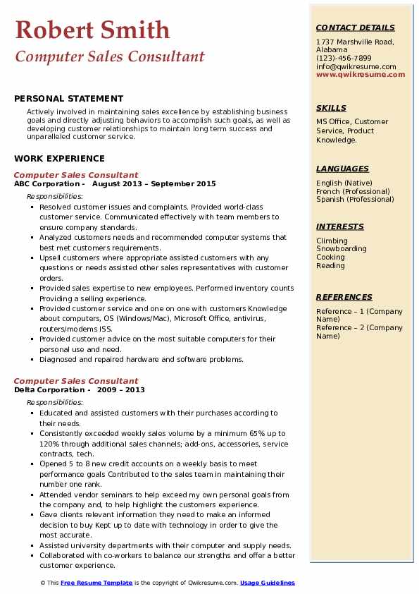 Computer Sales Consultant Resume Samples QwikResume